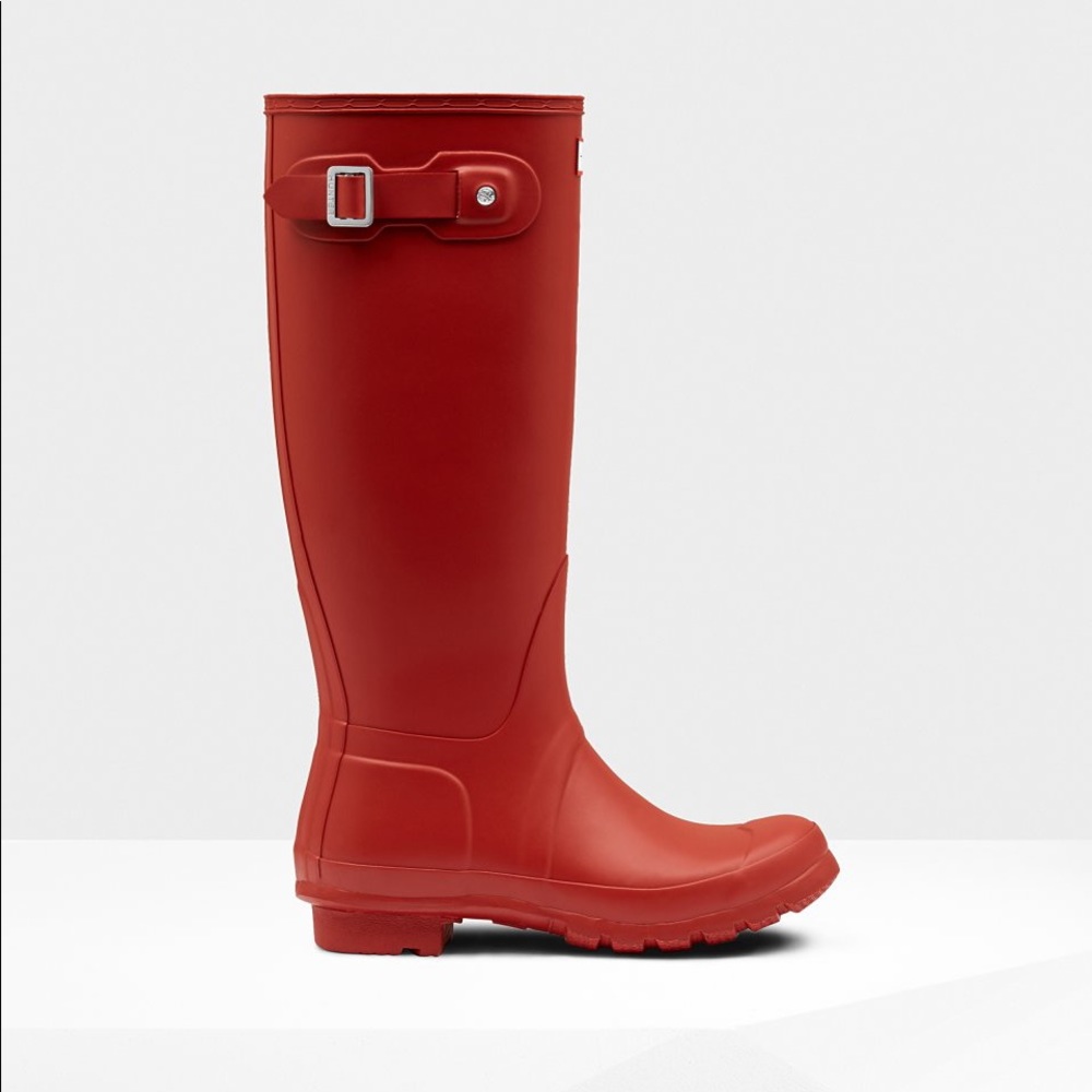 Matte Red tall hunter rain boots